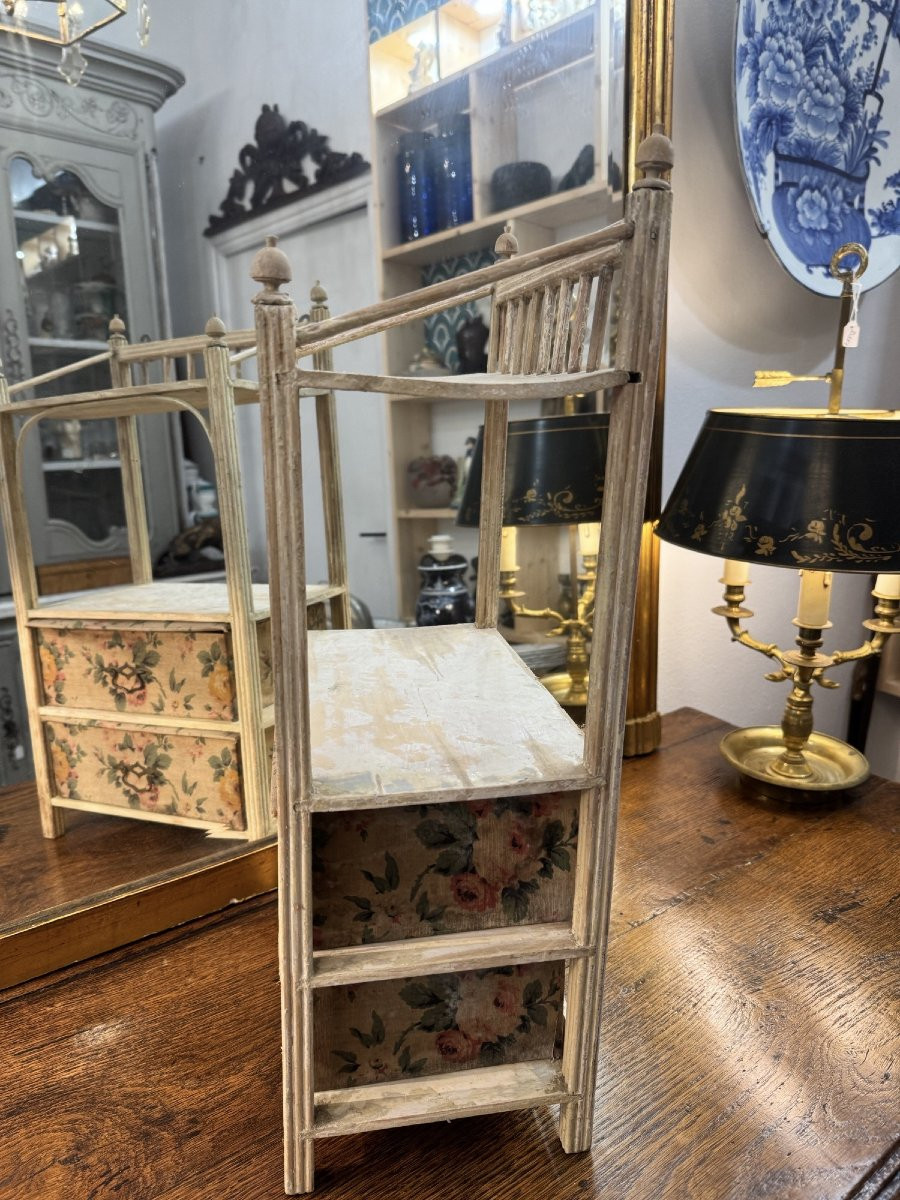 Antique Small Painted Wooden Wall Shelf With Boudoir Drawers Circa 1900 Original Patina-photo-5