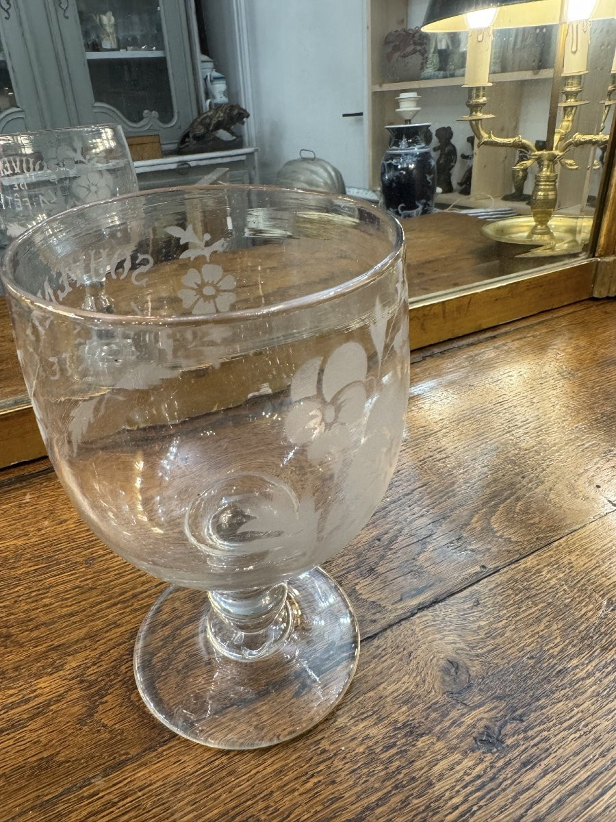 Ancien Verre  Gravé  Dit De Mariage Normand Epoque XIX Eme Souvenir De La Fête Grand Ballon-photo-2