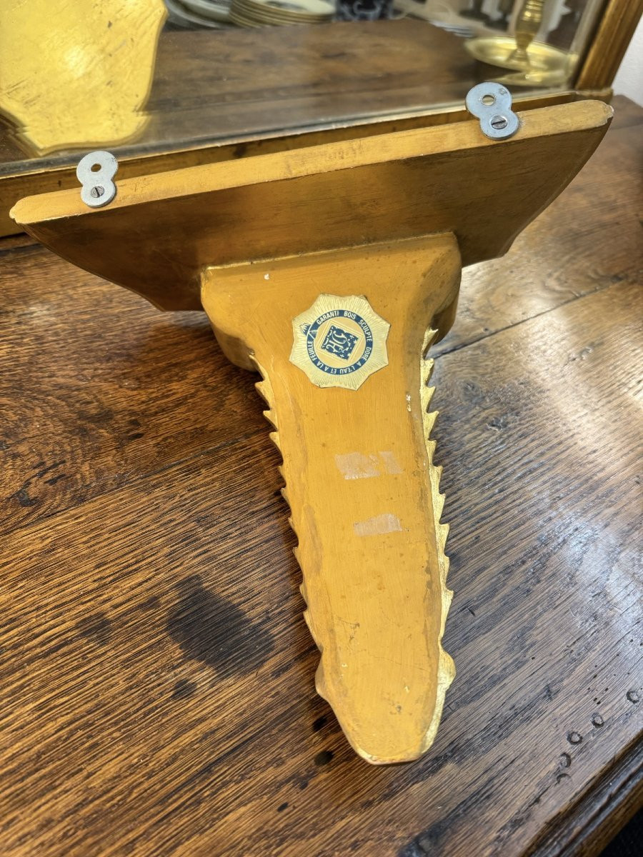 Fausse Paire De Consoles d'Applique En Bois Doré Début XX Eme Une Droite Et Une d'Angle -photo-1