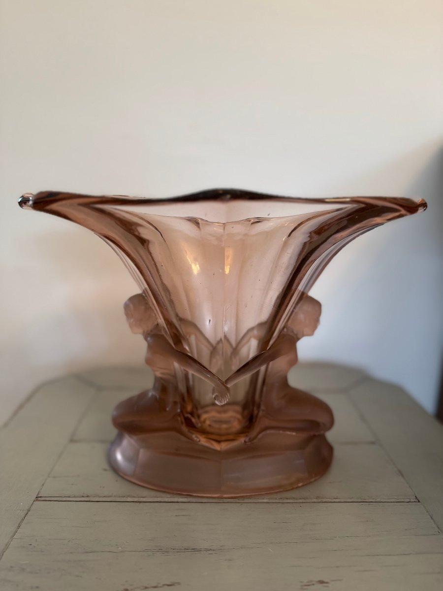 Antique Art Deco Windsor Vase By Walther & Söhne Circa 1930 Art Deco Molded Pressed Glass-photo-1