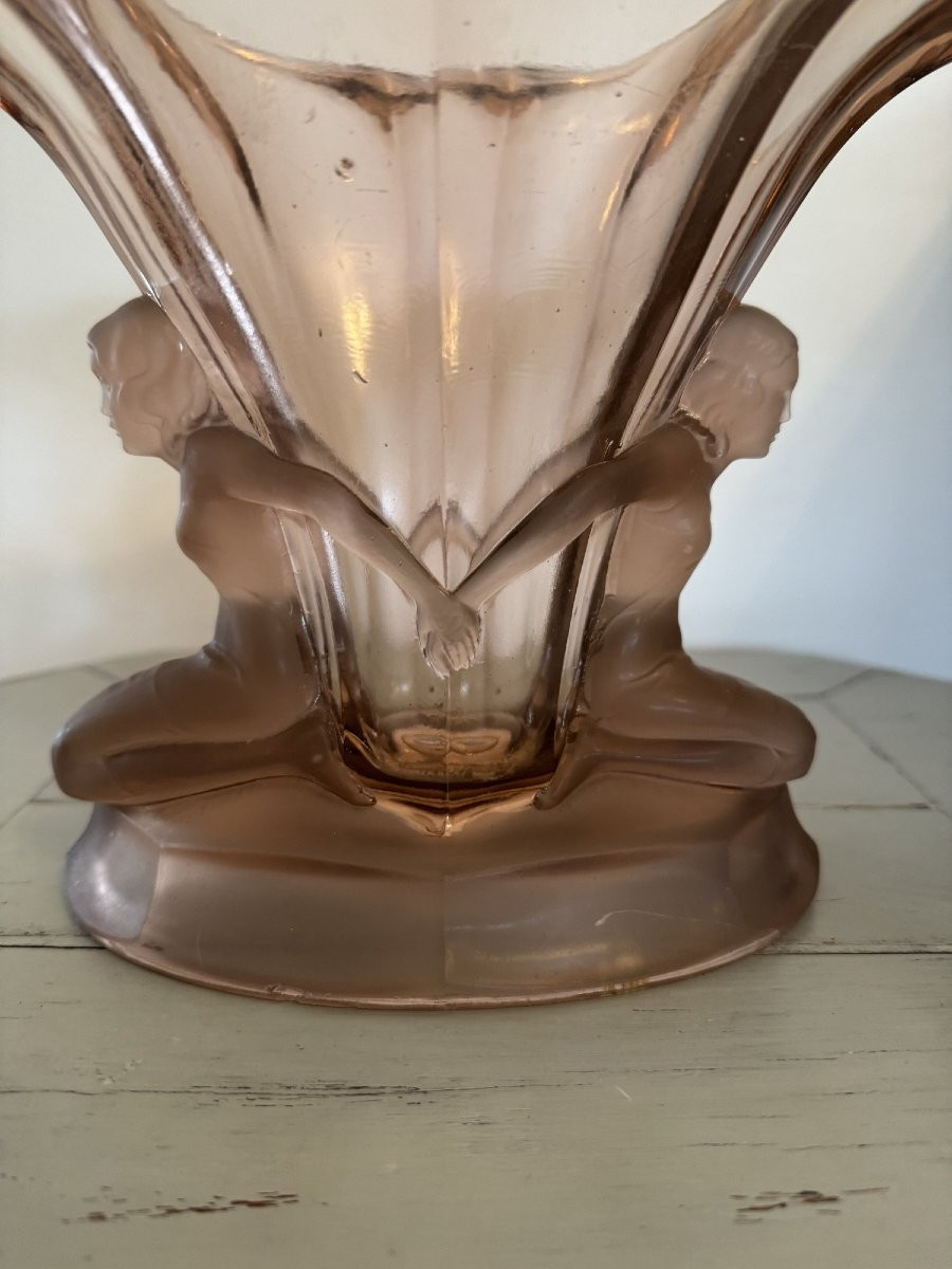 Antique Art Deco Windsor Vase By Walther & Söhne Circa 1930 Art Deco Molded Pressed Glass-photo-3