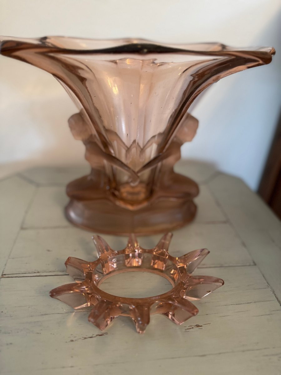 Antique Art Deco Windsor Vase By Walther & Söhne Circa 1930 Art Deco Molded Pressed Glass-photo-6
