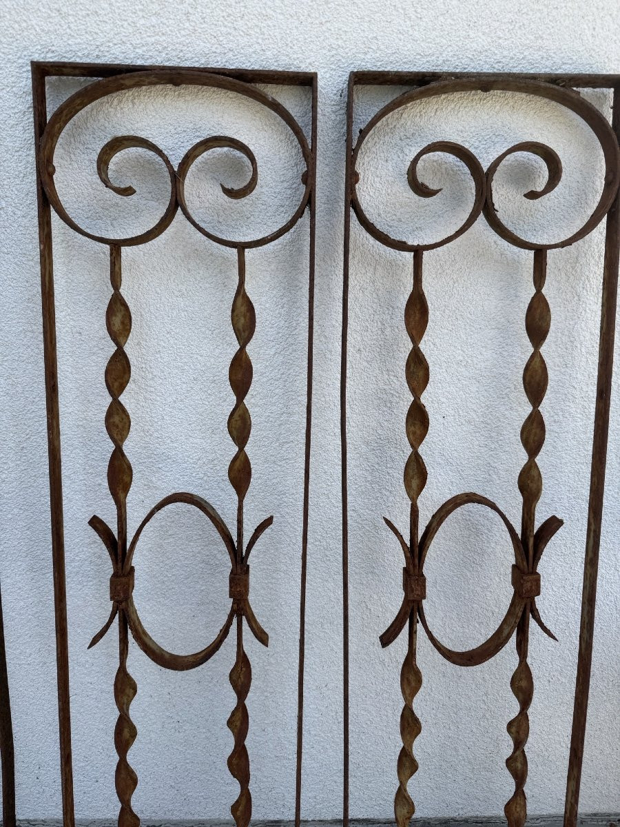 Antique Lot Of 3 Wrought Iron Grilles Circa 1900 Garden Door Window Grille-photo-4