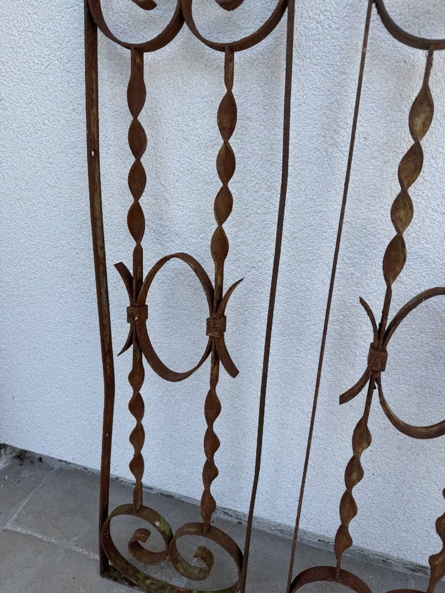 Antique Lot Of 3 Wrought Iron Grilles Circa 1900 Garden Door Window Grille-photo-5