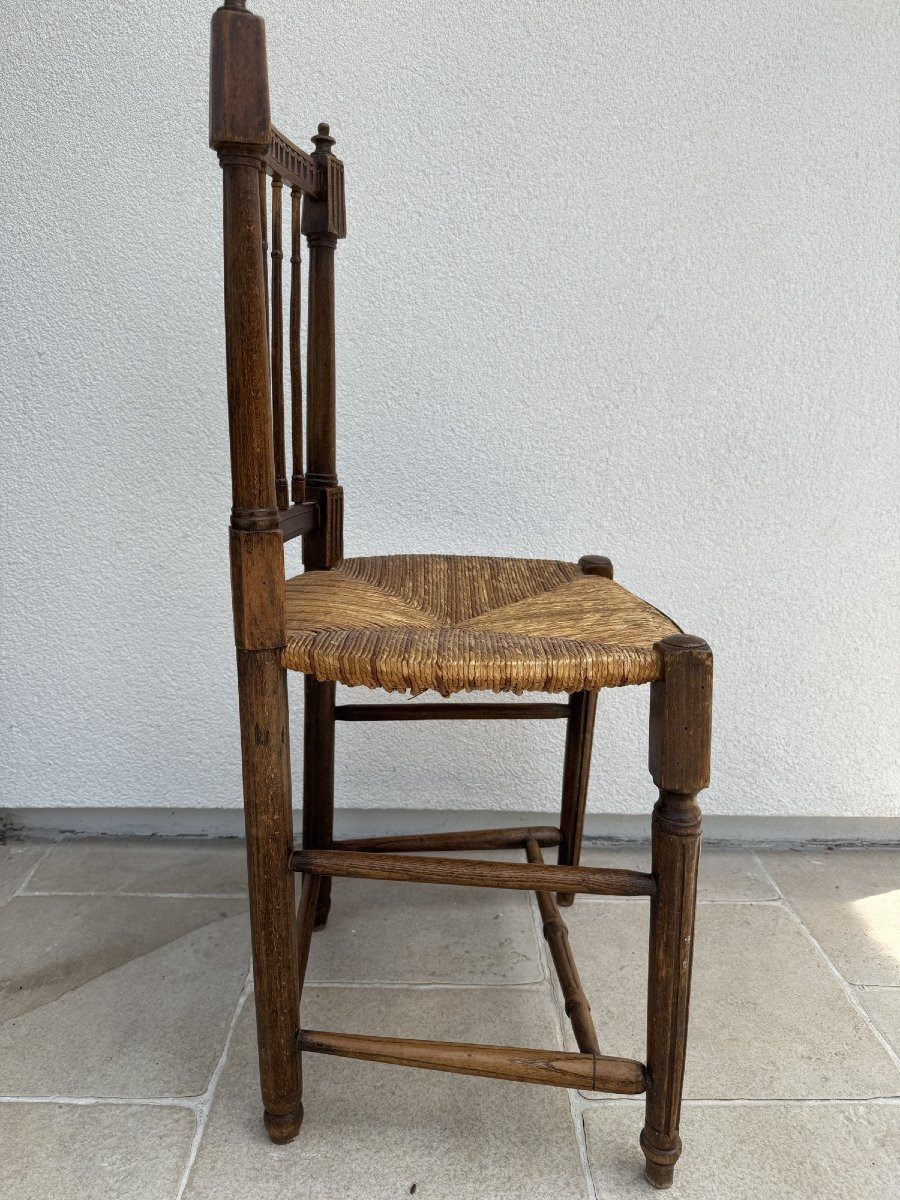 Ancienne Chaise Paillée XVIII Eme Siecle époque Louis XVI En Bois  Bonne Stabilité-photo-3