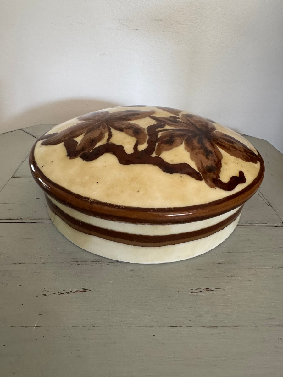Ancienne Bonbonnière En Porcelaine De Limoges Par Tharaud XXeme Siècle Art Deco-photo-3