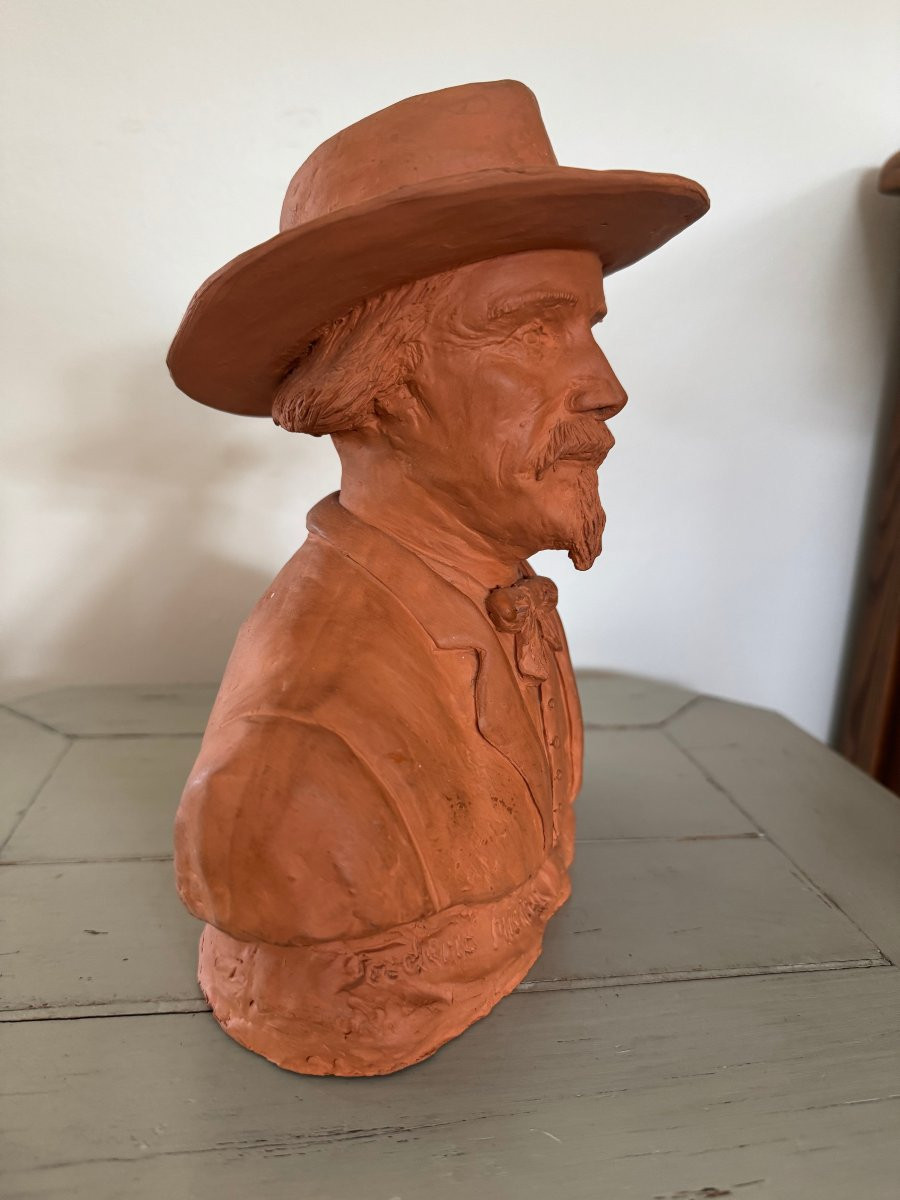 Antique Terracotta Bust Representing Frederic Mistral By P Fouque Provençal Provence Santon-photo-2