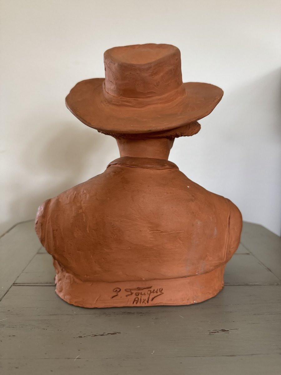 Antique Terracotta Bust Representing Frederic Mistral By P Fouque Provençal Provence Santon-photo-5