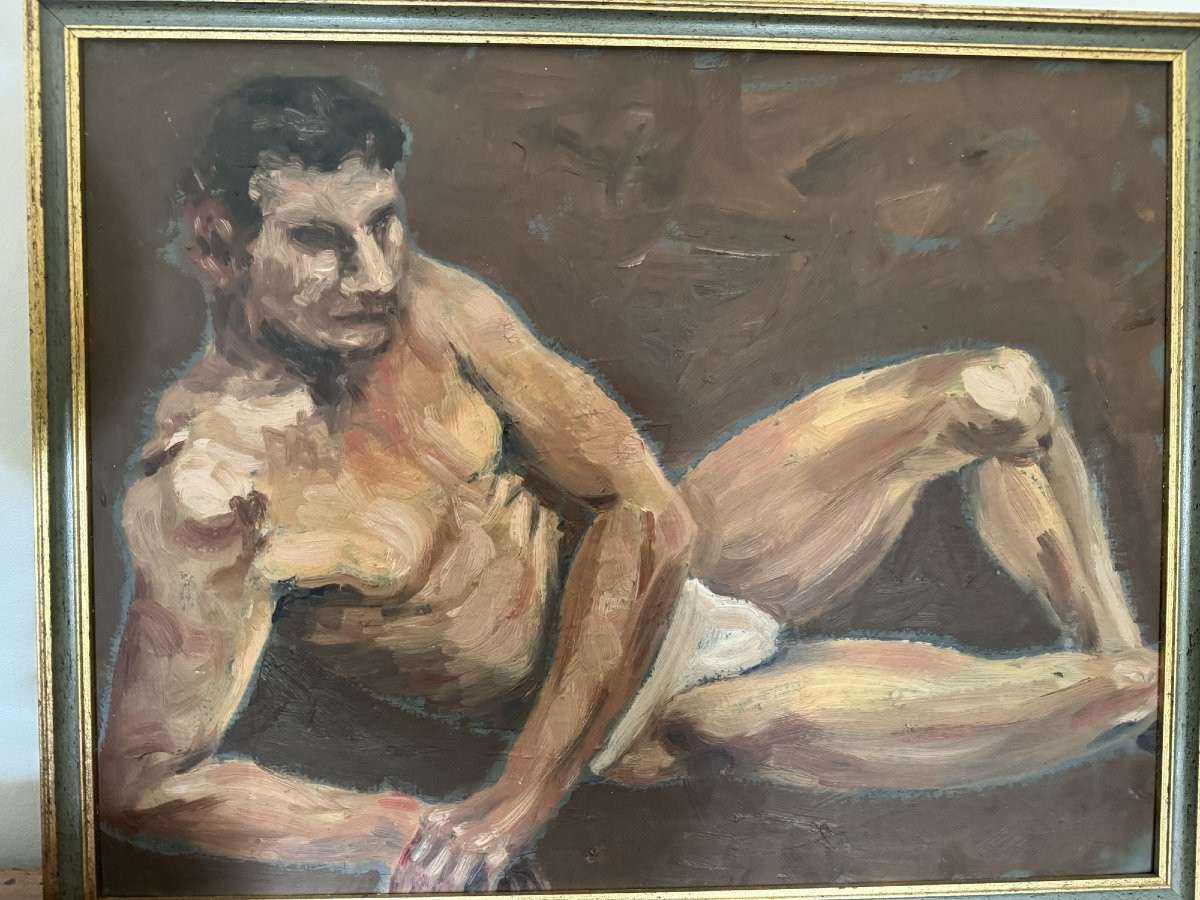 Antique Oil On Panel Painting: Hsp Academic Nude 20th Century In The Style Of Tim Mcguire-photo-3