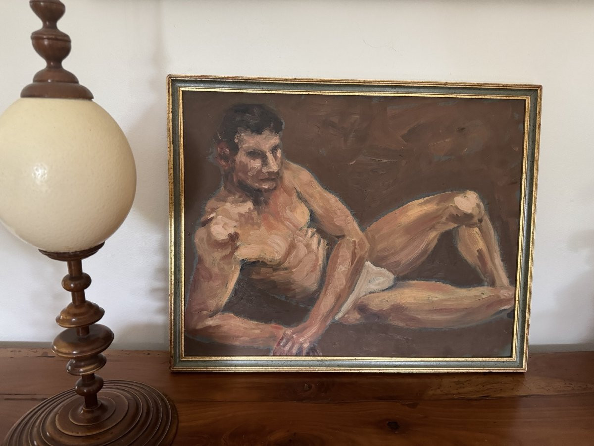 Antique Oil On Panel Painting: Hsp Academic Nude 20th Century In The Style Of Tim Mcguire-photo-1