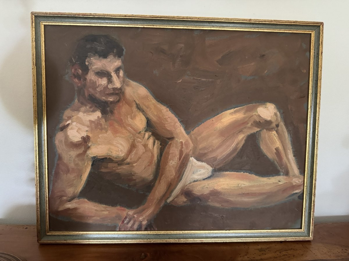 Antique Oil On Panel Painting: Hsp Academic Nude 20th Century In The Style Of Tim Mcguire-photo-2