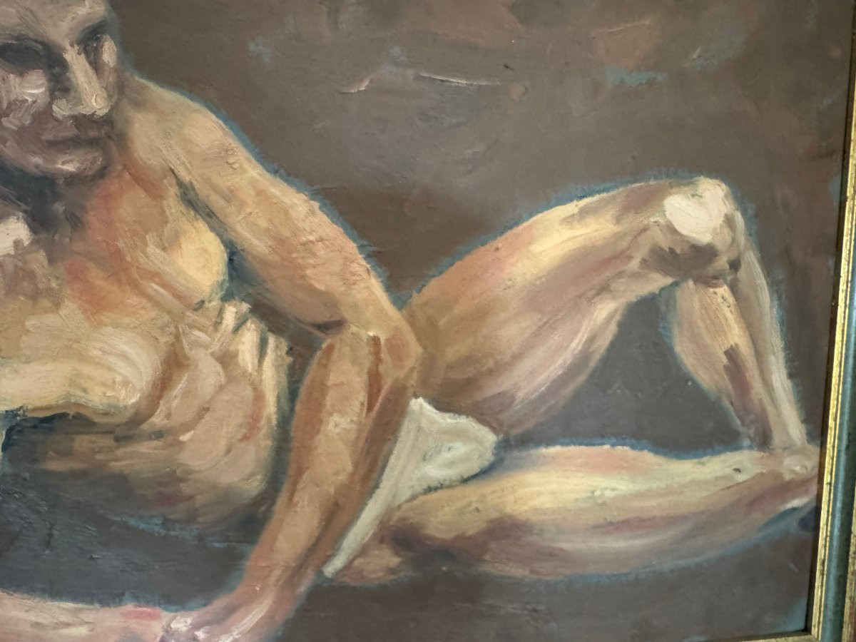 Antique Oil On Panel Painting: Hsp Academic Nude 20th Century In The Style Of Tim Mcguire-photo-4