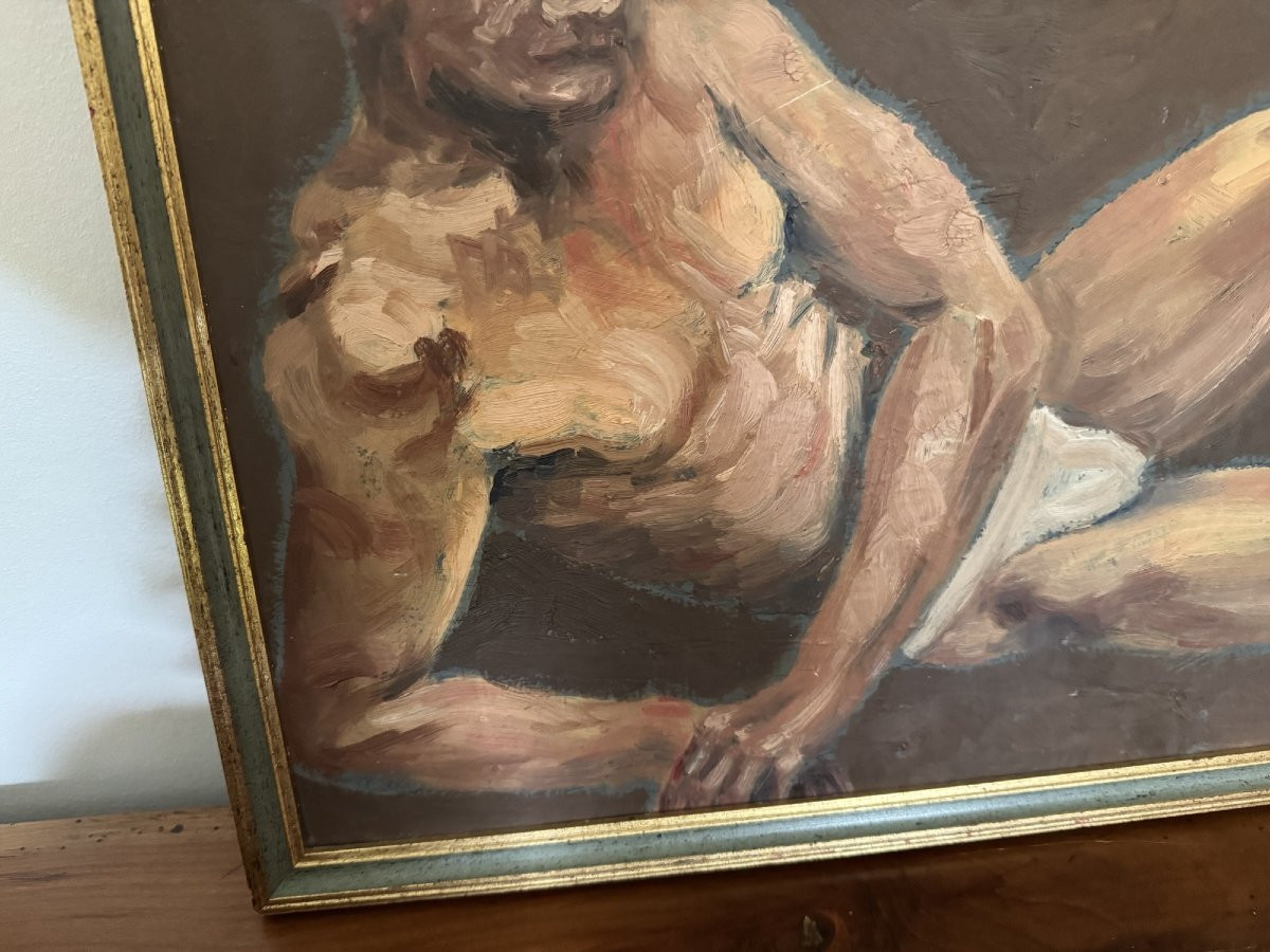 Antique Oil On Panel Painting: Hsp Academic Nude 20th Century In The Style Of Tim Mcguire-photo-6