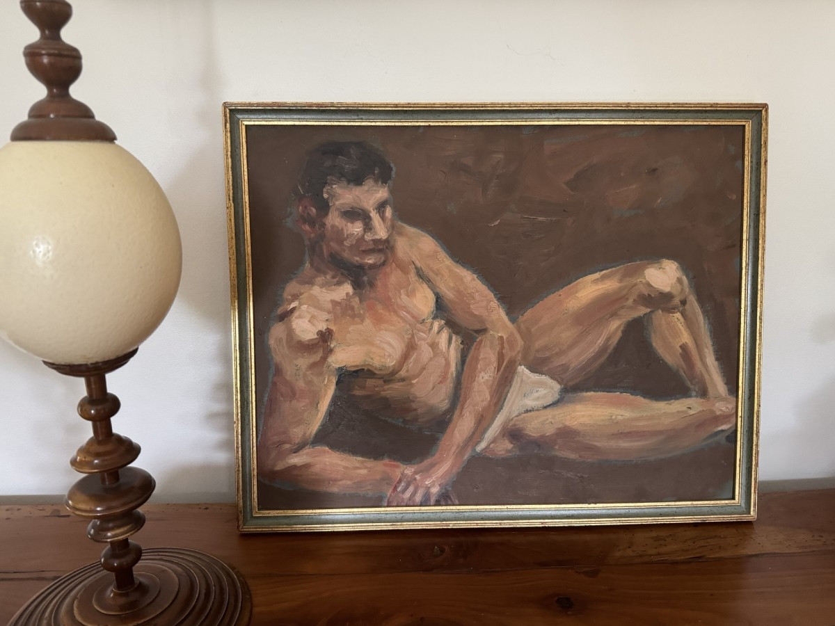 Antique Oil On Panel Painting: Hsp Academic Nude 20th Century In The Style Of Tim Mcguire