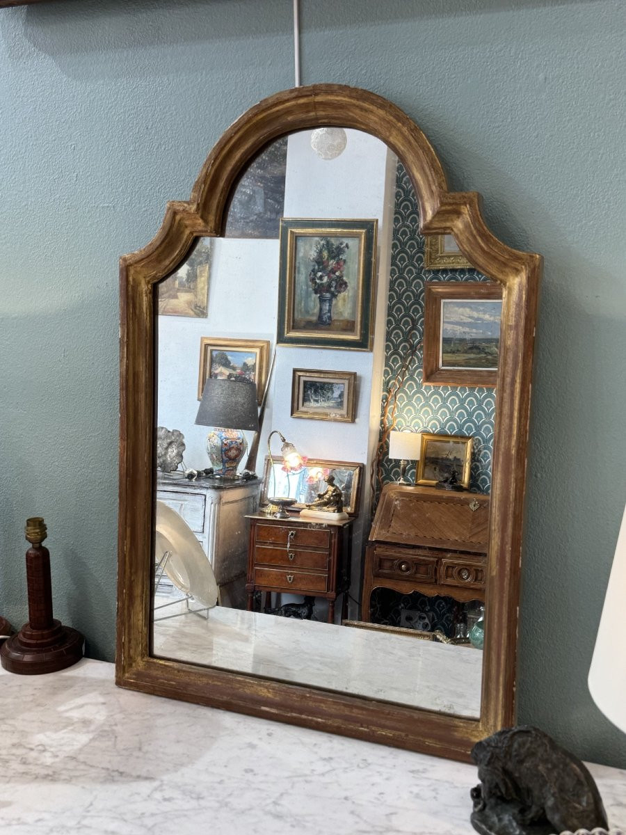 Antique Gilded Wooden Mirror In The Shape Of An Arch, Late 19th Century-photo-2