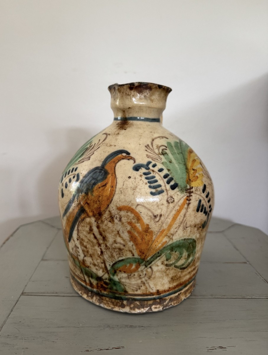Ancienne Cruche , Pot Poterie En Faïence Espagnole Art Populaire Fin XVIII Eme Siécle Tolede 