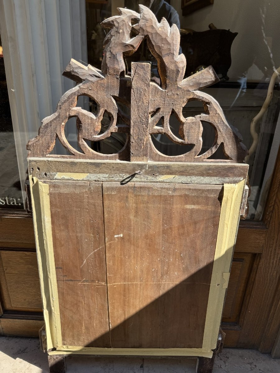 Ancien  Grand Miroir Louis XVI En Bois Doré Epoque Fin XVIII Eme Attributs De Musique 101 Cm-photo-4