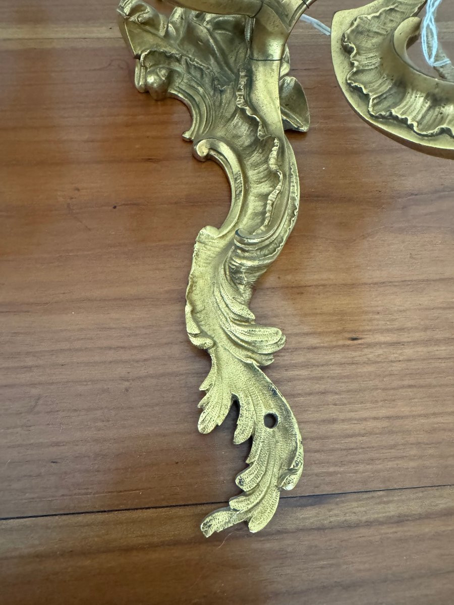 Antique And Rare Pair Of Gilt Bronze Wall Lights Called Chinese, 19th Century -photo-1