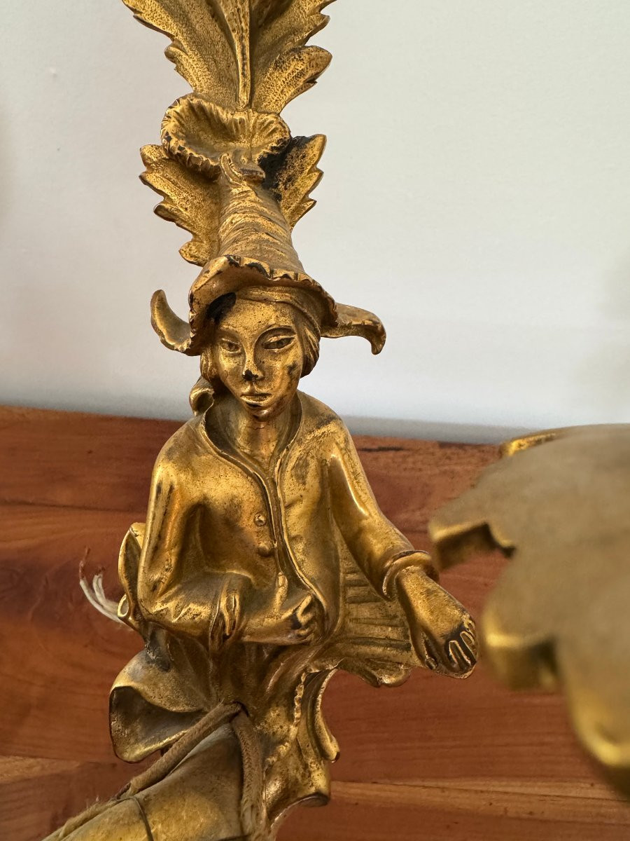 Antique And Rare Pair Of Gilt Bronze Wall Lights Called Chinese, 19th Century -photo-6