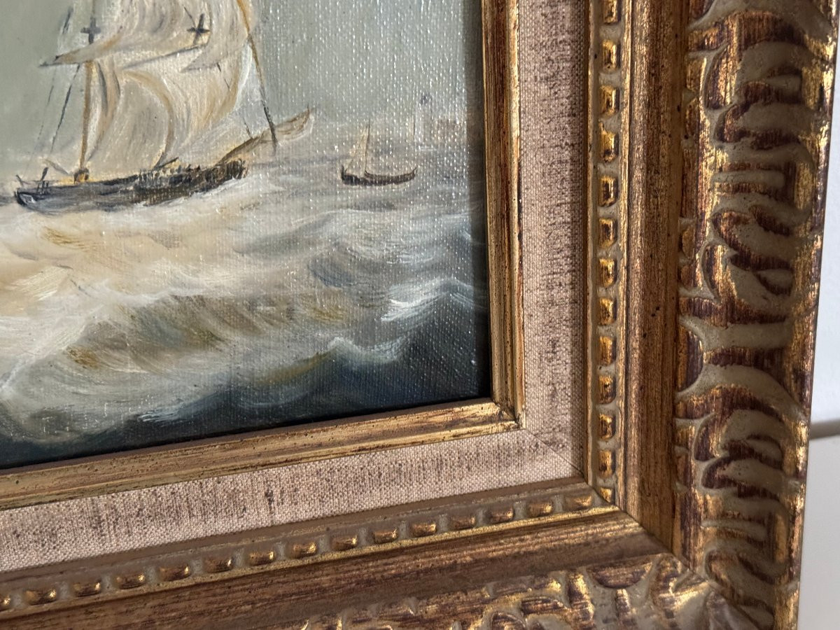 Ancien Tableau Marine Début Du XX Eme Siècle Huile Sur Toile -photo-5
