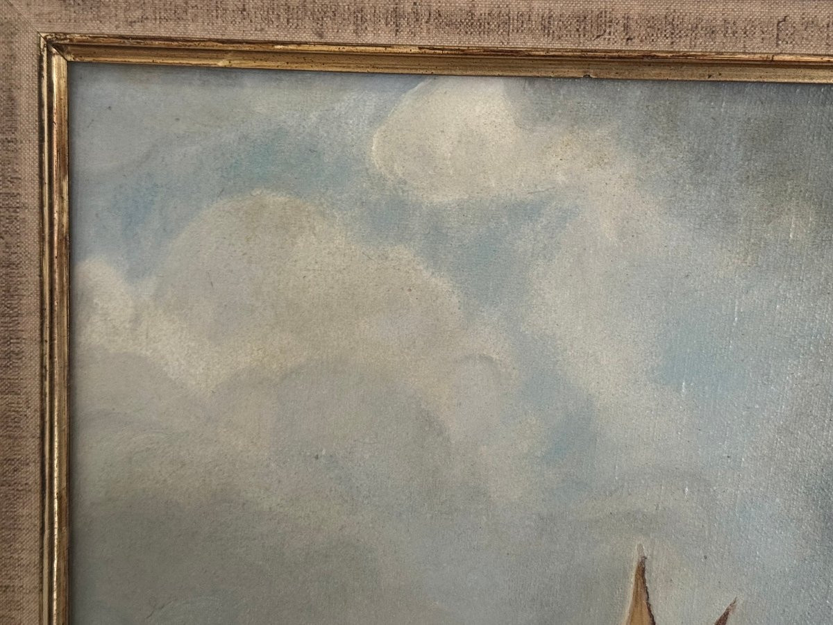 Ancien Tableau Marine Début Du XX Eme Siècle Huile Sur Toile -photo-6