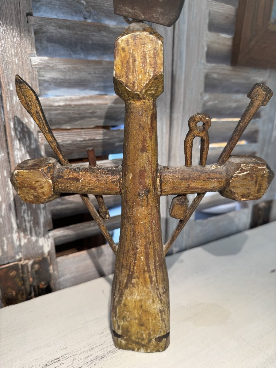 Art Populaire, Ancienne Croix De Marinier En Bois Polychrome XVIII Eme Siècle Rare -photo-8