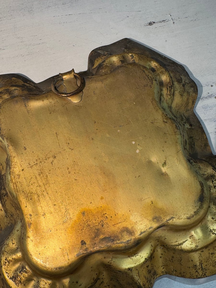 Antique Pair Of Decorative Trays In Hand-painted And Gilded Patinated Metal, 19th Century, Italy-photo-3
