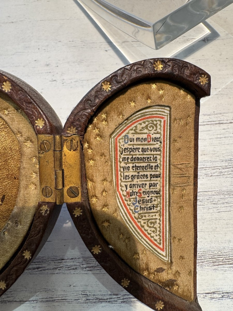 Antique Ex Voto Portable Altar Pocket Or Travel End Of 19th Beginning Of 20th Century Leather Religion-photo-3