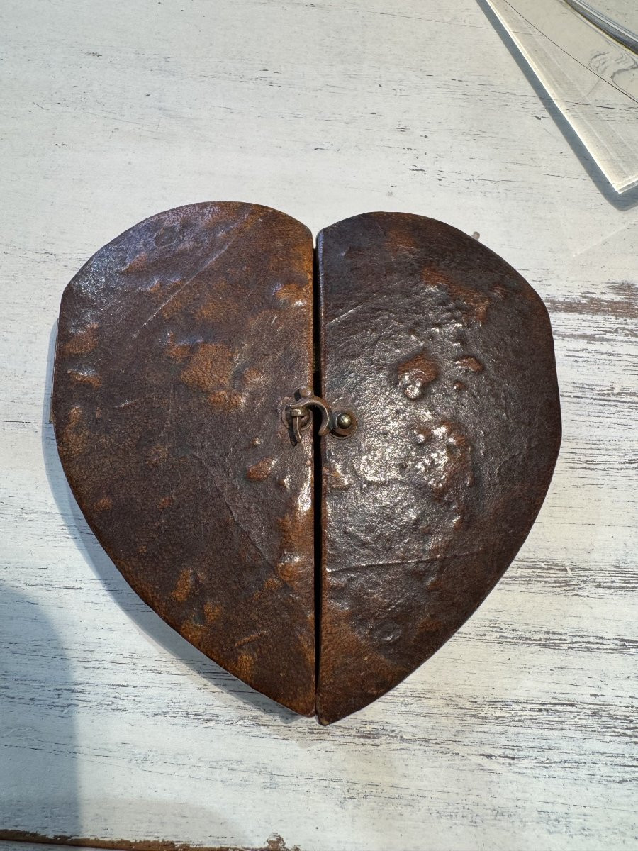 Antique Ex Voto Portable Altar Pocket Or Travel End Of 19th Beginning Of 20th Century Leather Religion-photo-3