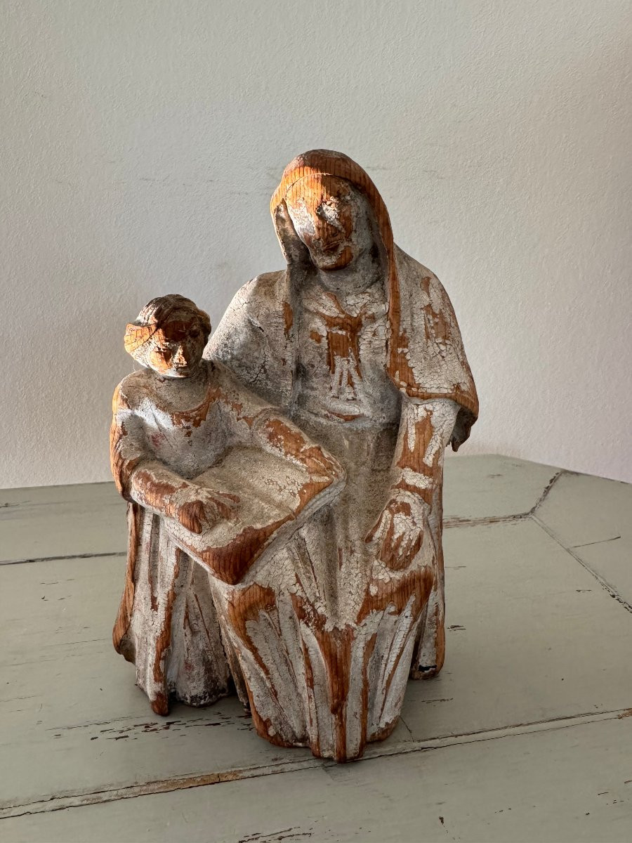 Saint Anne Or The Education Of The Virgin, Polychrome Wooden Statue, 18th Century, Religion -photo-3