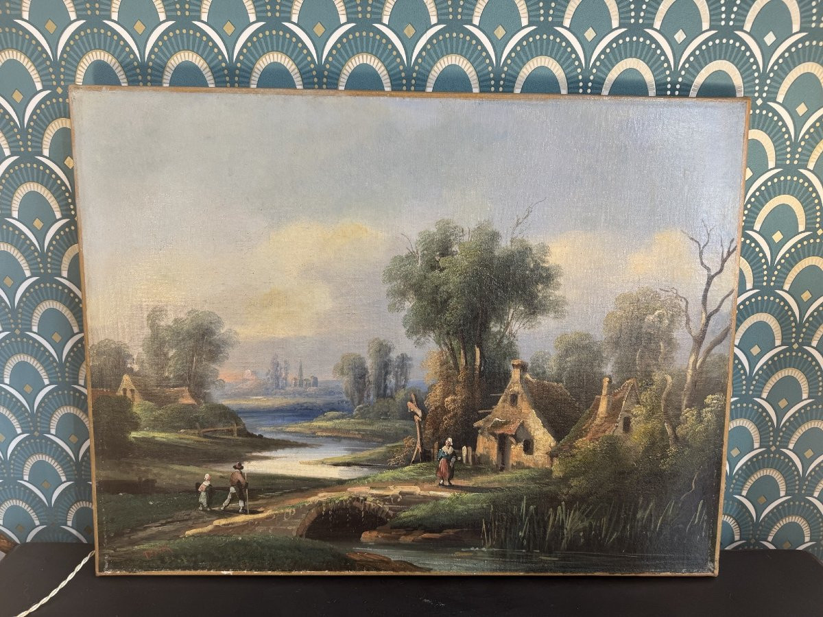 Old Hst Oil On Canvas Painting From The 19th Century Signed Texier Barbizon -photo-2