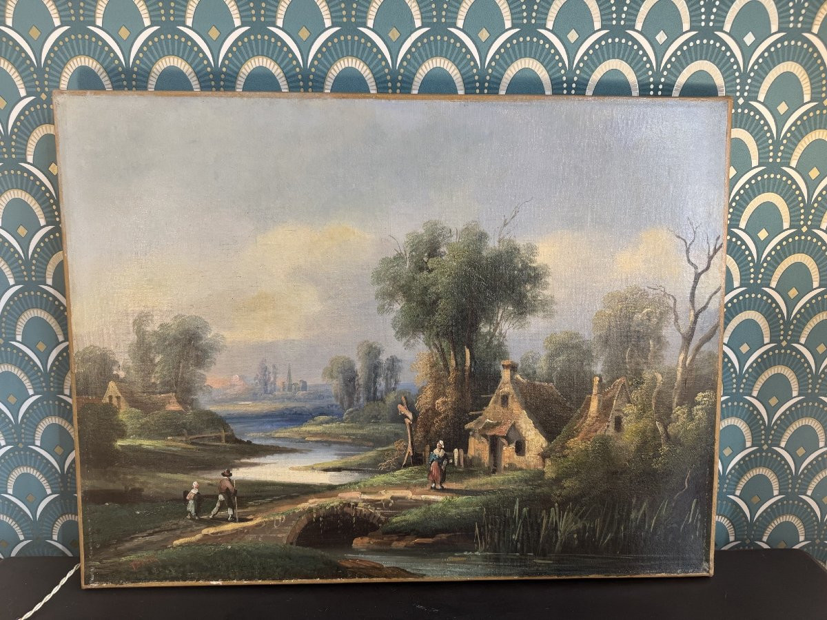 Old Hst Oil On Canvas Painting From The 19th Century Signed Texier Barbizon -photo-3