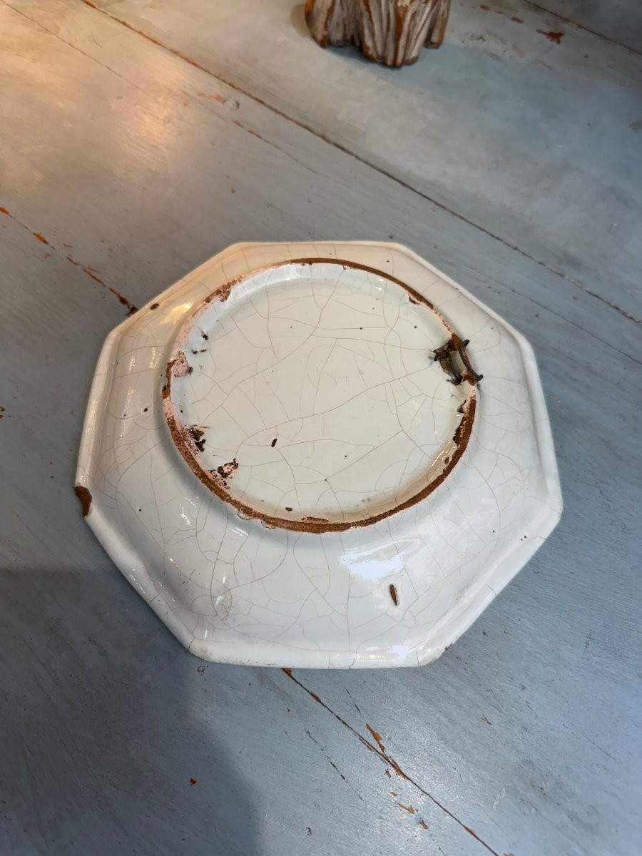 Antique Rouen Earthenware Bowl Plate From The 18th Century With A Bouquet Of Earthenware -photo-2