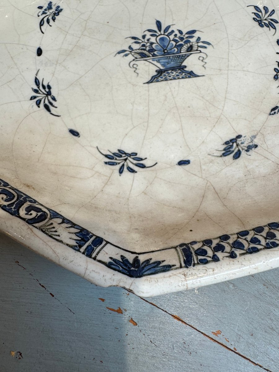 Antique Rouen Earthenware Bowl Plate From The 18th Century With A Bouquet Of Earthenware -photo-4