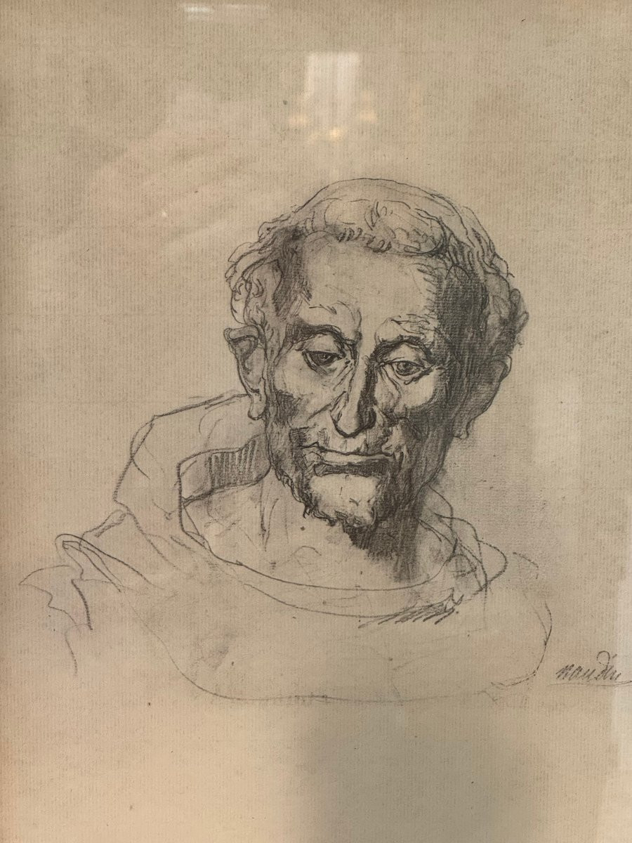 un moine , ancien dessin à la mine par Naudin vers 1900 -photo-2