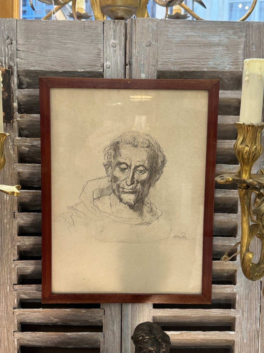 un moine , ancien dessin à la mine par Naudin vers 1900 -photo-4