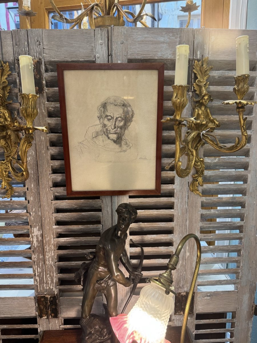 un moine , ancien dessin à la mine par Naudin vers 1900 -photo-2