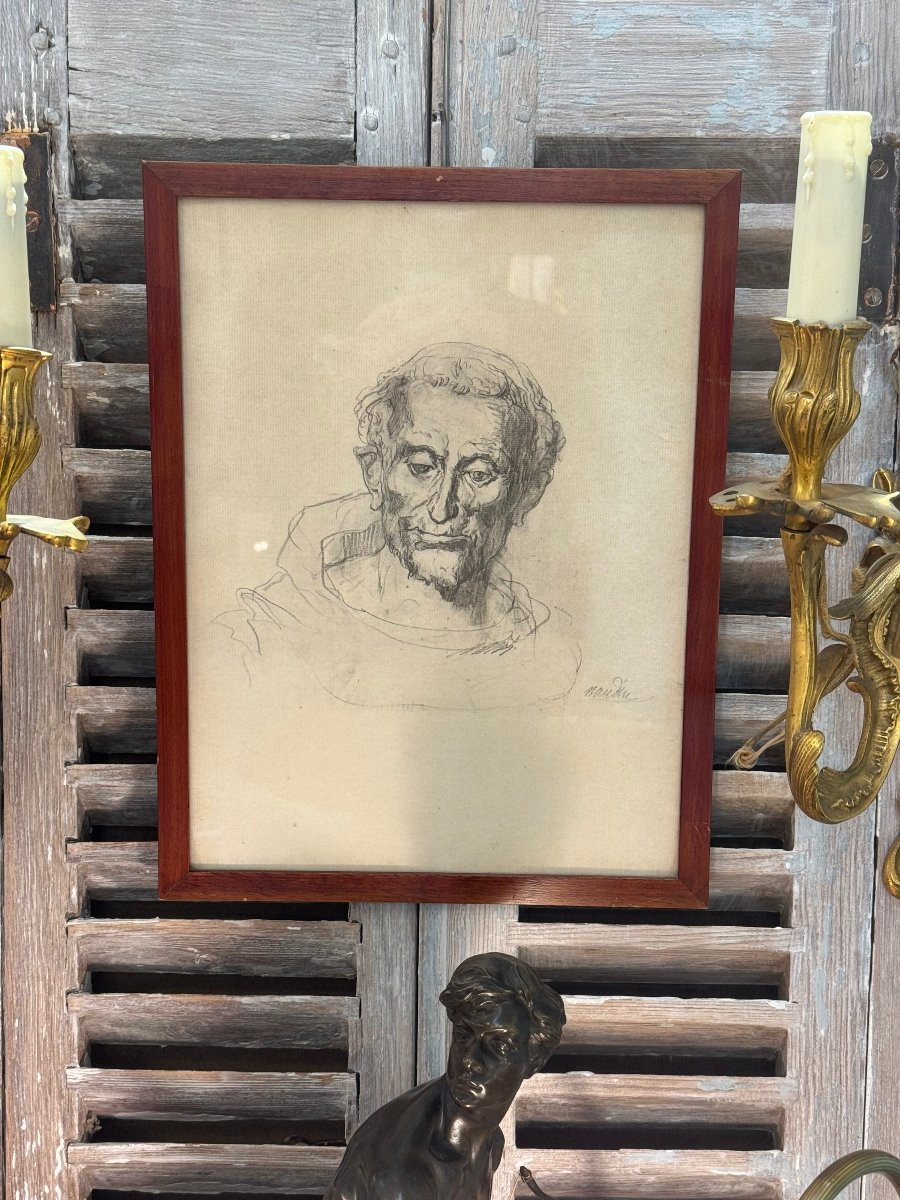 un moine , ancien dessin à la mine par Naudin vers 1900 -photo-7