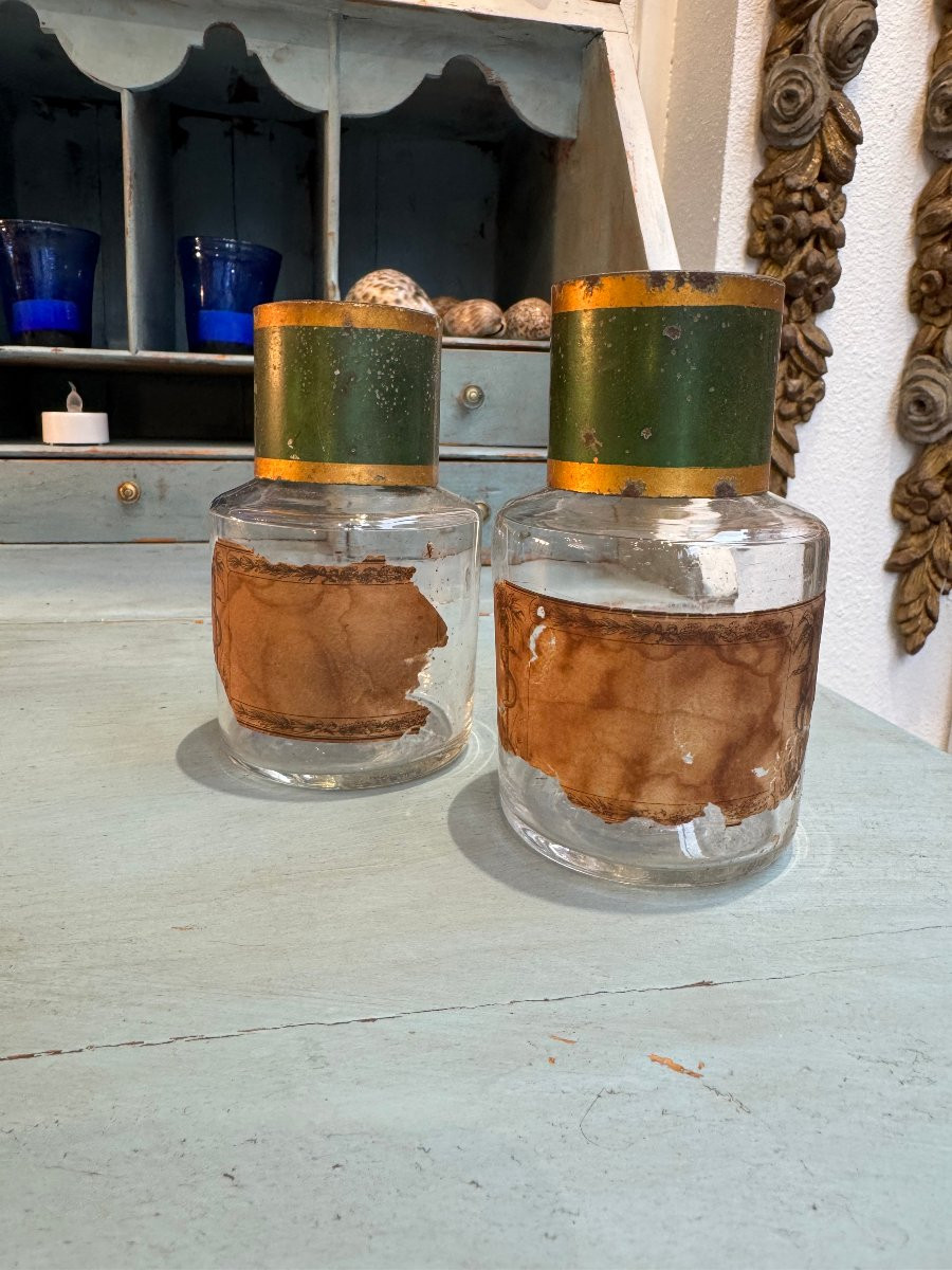 Ancienne et rare paire de tres petits flacons à pharmacie, tout début XIX eme siècle curiosité-photo-1