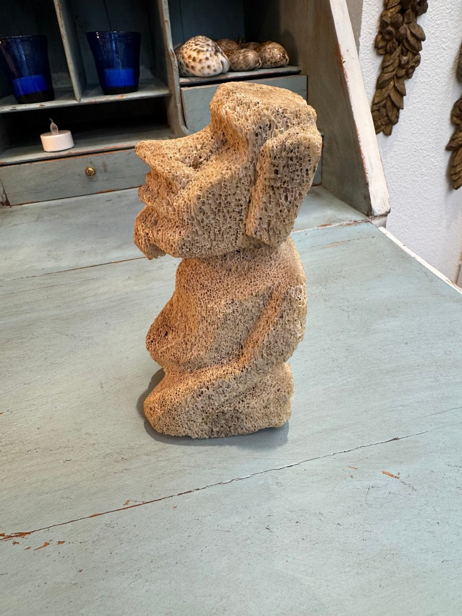 Antique Statue Sculpture Idol Or Moai In Spongy Bone Circa 1950 Vintage Curiosities Melanesia -photo-3