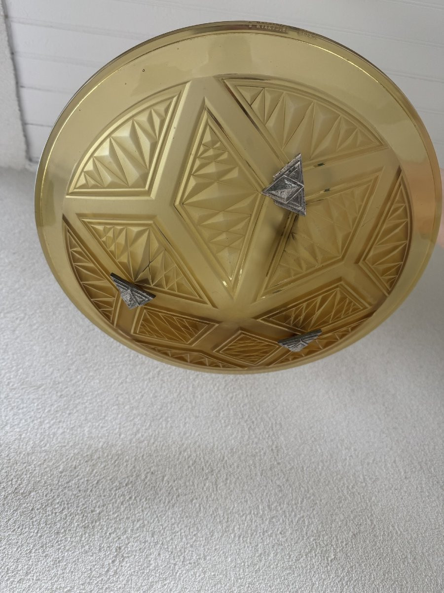 Antique Art Deco Molded Pressed Glass Ceiling Light By P Maynadier Art Deco 1930 Bronze Chandelier -photo-3