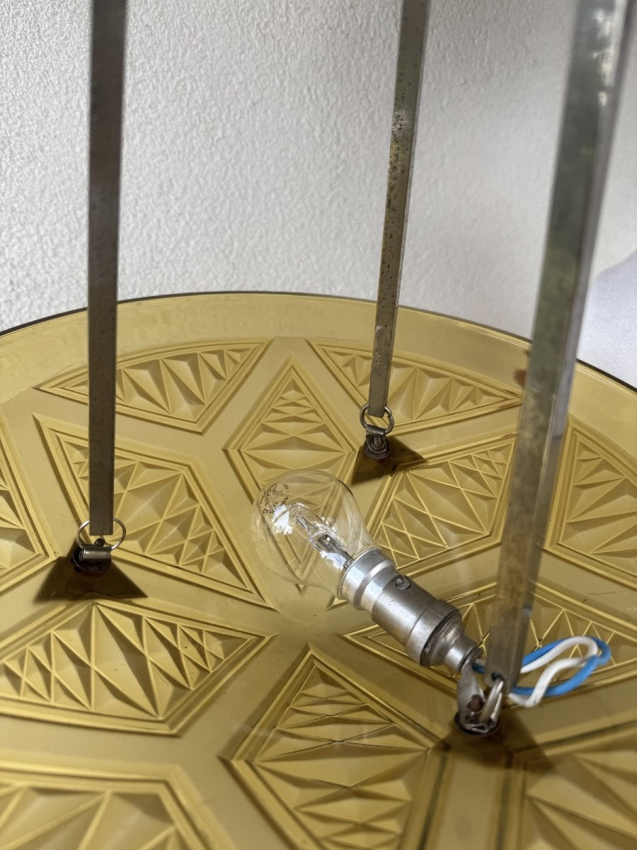 Antique Art Deco Molded Pressed Glass Ceiling Light By P Maynadier Art Deco 1930 Bronze Chandelier -photo-3