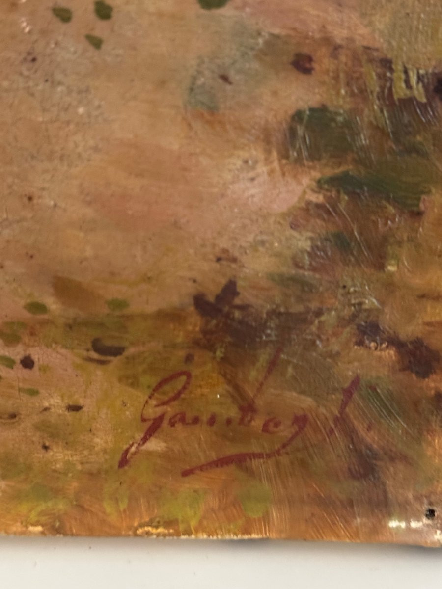Old Small Painting Showing A Gallant Scene, Oil On Canvas, Late 19th Century Hst Leon Gambey-photo-6