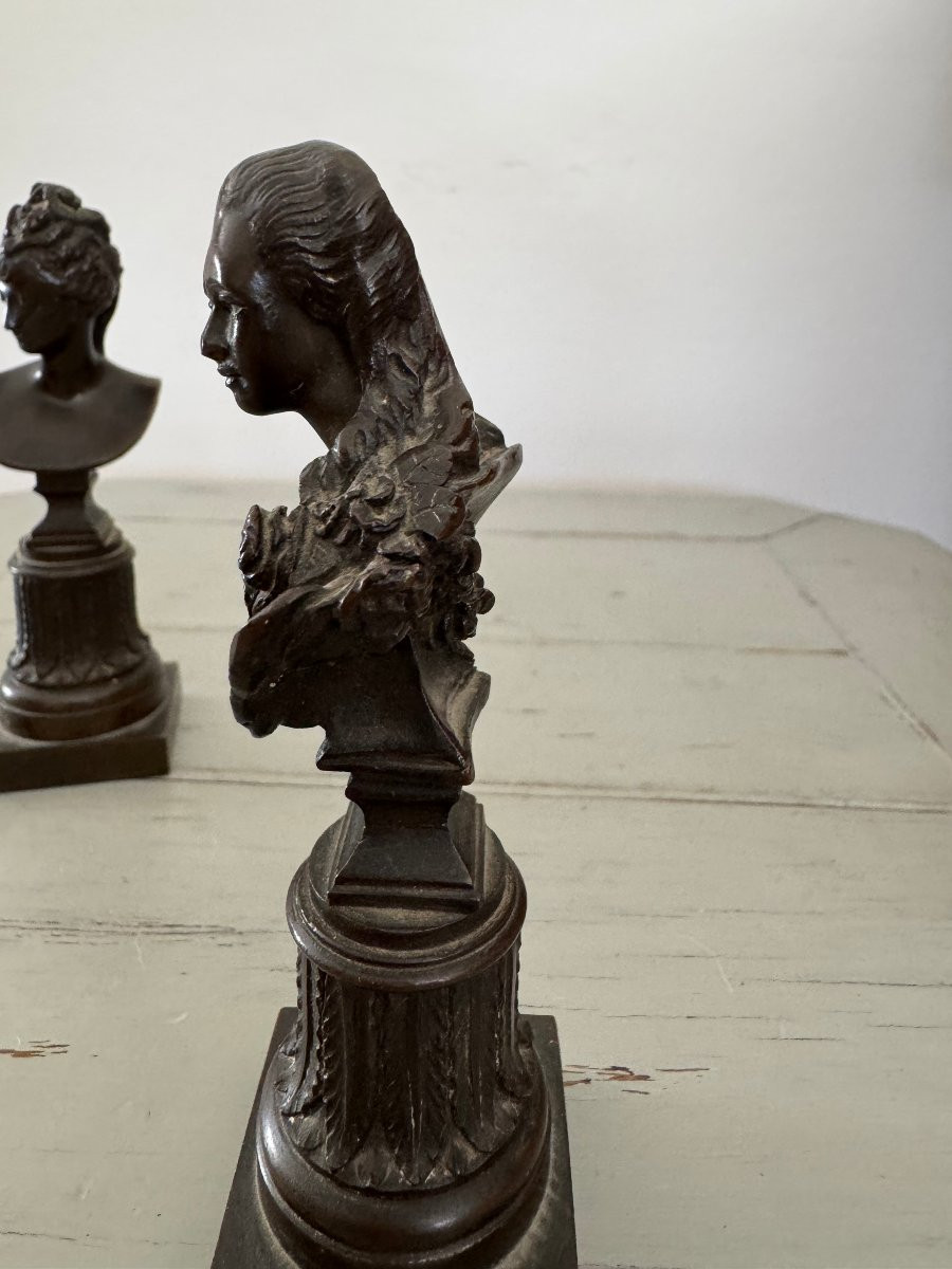 Paire de  bustes anciens en bronze patine brune fin XIX eme Diane de Poitiers Comtesse du Barry-photo-2