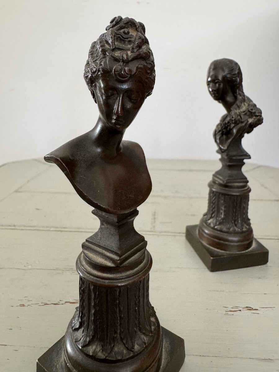 Paire de  bustes anciens en bronze patine brune fin XIX eme Diane de Poitiers Comtesse du Barry-photo-3