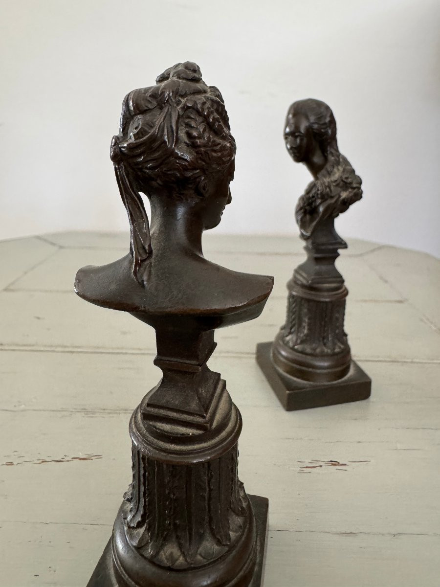 Paire de  bustes anciens en bronze patine brune fin XIX eme Diane de Poitiers Comtesse du Barry-photo-4