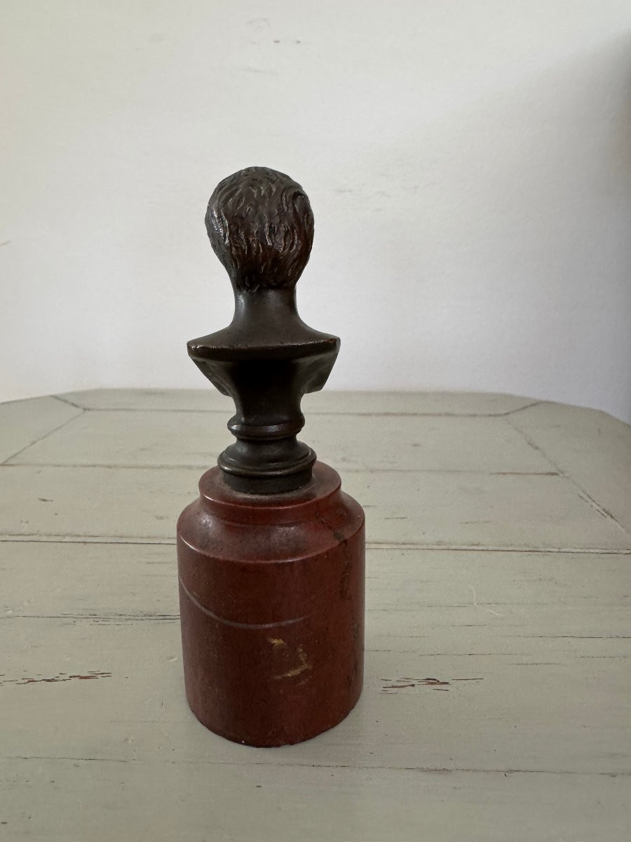 Antique Small Bronze Bust With A Man's Head On A Marble Base, 19th Century -photo-3