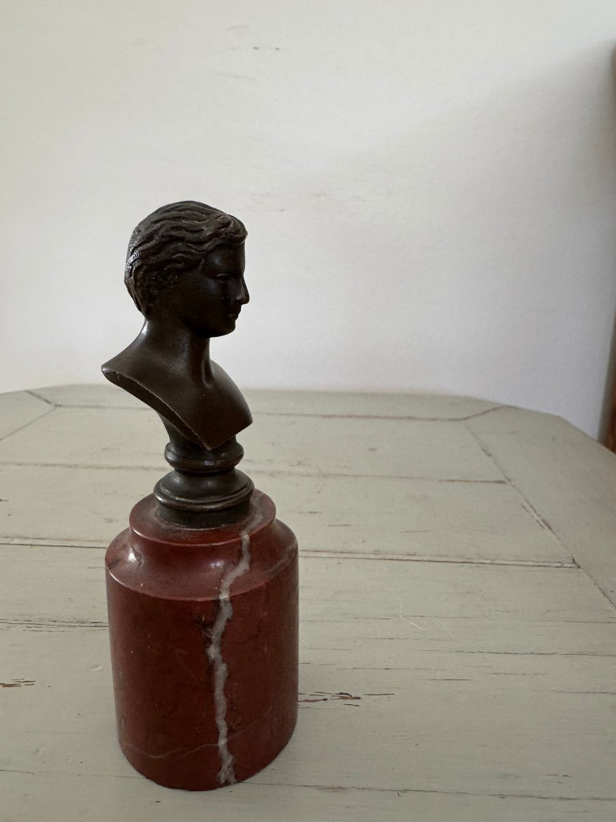 Antique Small Bronze Bust With A Man's Head On A Marble Base, 19th Century -photo-4