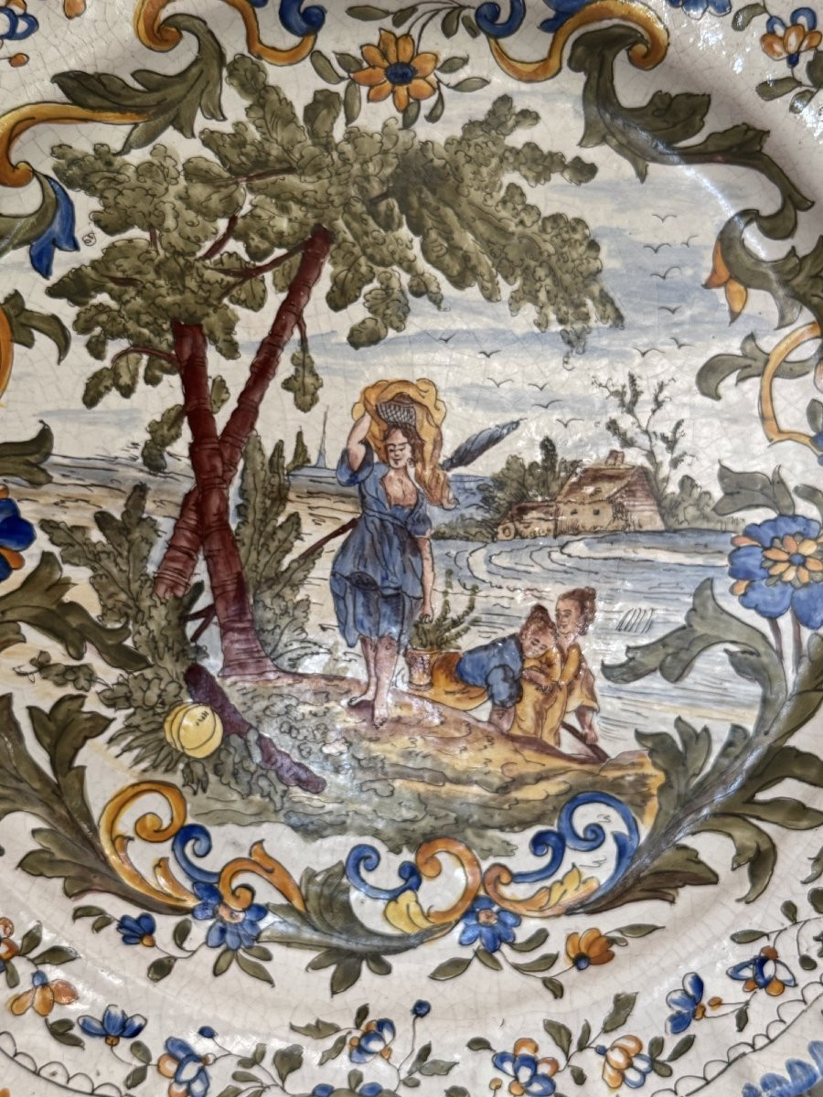 Ancien grand plat en Faience à décor central , epoque XIX eme siecle faïence  Nevers Moustier 2-photo-6