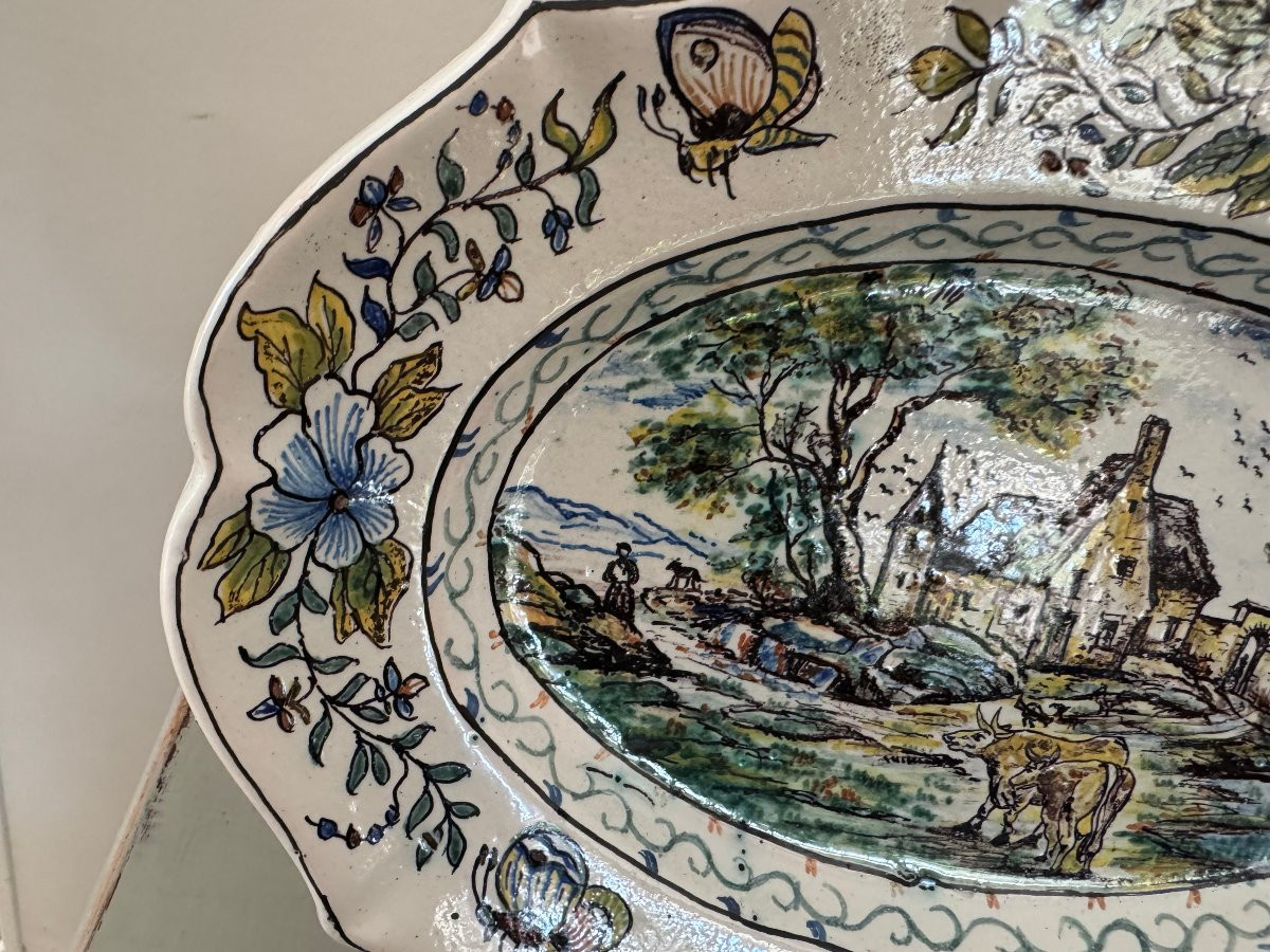 Ancien grand plat en Faience à décor central , epoque XIX eme siecle faïence  rouen desvres-photo-5